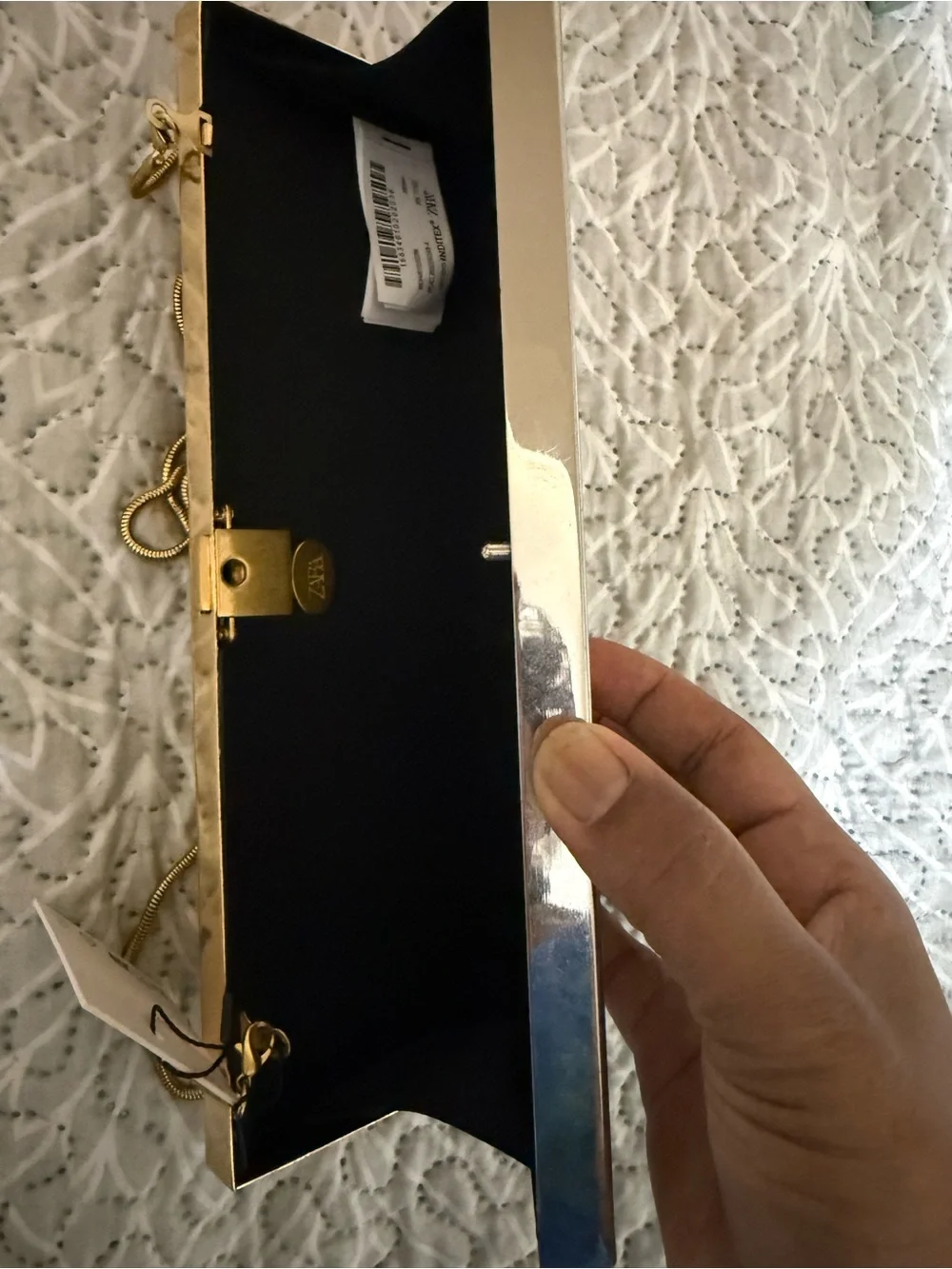 Zara Metallic Gold Rectangle Chain Clutch